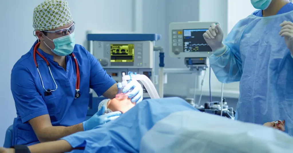 Cardiac anaesthetist monitoring patient during heart surgery at EPIC Multispecialty Hospital Ahmedabad