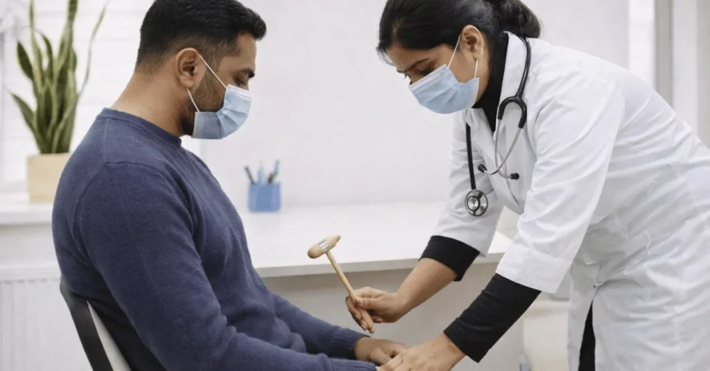 Joint replacement doctor reviewing X-ray with patient at EPIC Hospital Ahmedabad