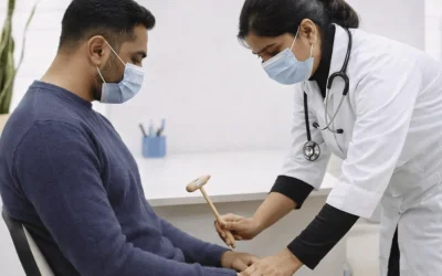 Joint replacement doctor reviewing X-ray with patient at EPIC Hospital Ahmedabad
