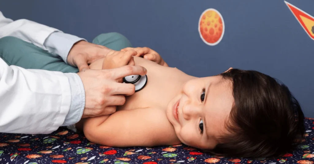 Paediatric cardiologist examining a child patient at EPIC Hospital Ahmedabad