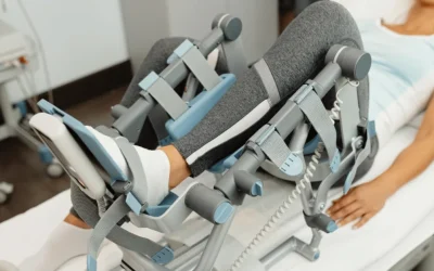 Surgeon using robotic system for knee replacement surgery at EPIC Hospital Ahmedabad