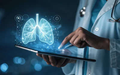 Lung specialist reviewing a chest scan with a patient at EPIC Hospital Ahmedabad
