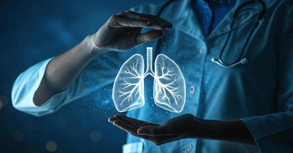 Pulmonologist examining a patient's breathing at EPIC Hospital Ahmedabad