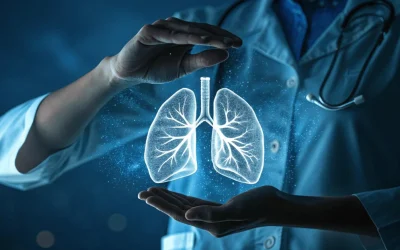 Pulmonologist examining a patient's breathing at EPIC Hospital Ahmedabad